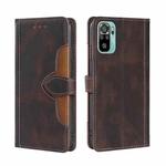 For Xiaomi Redmi Note 10 / Note 10S Skin Feel Straw Hat Magnetic Buckle Horizontal Flip PU Leather Case with Holder & Card Slots & Wallet(Brown)