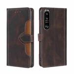 For Sony Xperia 1 III Skin Feel Straw Hat Magnetic Buckle Horizontal Flip PU Leather Case with Holder & Card Slots & Wallet(Brown)