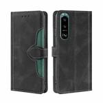 For Sony Xperia 5 III Skin Feel Straw Hat Magnetic Buckle Horizontal Flip PU Leather Case with Holder & Card Slots & Wallet(Black)
