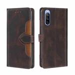 For Sony Xperia 10 III Skin Feel Straw Hat Magnetic Buckle Horizontal Flip PU Leather Case with Holder & Card Slots & Wallet(Brown)
