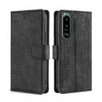 For Sony Xperia 5 III Skin Feel Crocodile Texture Magnetic Clasp Horizontal Flip PU Leather Case with Holder & Card Slots & Wallet(Black)