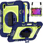 For iPad mini 6 360 Degree Rotation Contrast Color Shockproof Silicone + PC Tablet Case with Holder & Hand Grip Strap & Shoulder Strap(Navy Blue+Yellow Green)