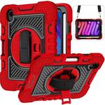 For iPad mini 6 360 Degree Rotation Contrast Color Shockproof Silicone + PC Tablet Case with Holder & Hand Grip Strap & Shoulder Strap(Red+Black)