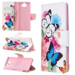 For Sony Xperia 20 Colored Drawing Pattern Horizontal Flip PU Leather Case with Holder & Card Slots & Wallet(Two Butterflies)