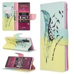For Sony Xperia 5 / XZ5 Colored Drawing Pattern Horizontal Flip PU Leather Case with Holder & Card Slots & Wallet(Feather Bird)