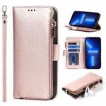 For iPhone 13 mini Microfiber Zipper Horizontal Flip Leather Case with Holder & Card Slots & Wallet (Rose Gold)