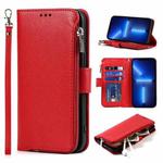 For iPhone 13 Pro Max Microfiber Zipper Horizontal Flip Leather Case with Holder & Card Slots & Wallet (Red)