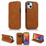 For iPhone 13 mini Strong Magnetic Closure PU + TPU Leather Case with Card Slots & Holder (Khaki)