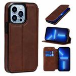 For iPhone 13 Pro Strong Magnetic Closure PU + TPU Leather Case with Card Slots & Holder (Brown)