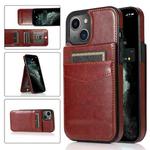 For iPhone 13 mini Solid Color PC + TPU Protective Case with Holder & Card Slots (Brown)