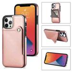 For iPhone 13 mini Pure Color Oblique Card PU + TPU Protective Case with Card Sot & Holder (Rose Gold)