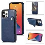 For iPhone 13 mini Pure Color Oblique Card PU + TPU Protective Case with Card Sot & Holder (Blue)