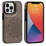 For iPhone 13 Pro Double Buckle Mandala Leather Back Case with Card Slots & Holder & Photo Frame(Grey)