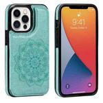 For iPhone 13 Pro Max Double Buckle Mandala Pattern PU+TPU Protective Case with Card Slots & Holder & Photo Frame (Green)