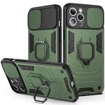 For iPhone 13 mini Sliding Camera Cover Design TPU + PC Shockproof Case with Ring Holder (Dark Green)