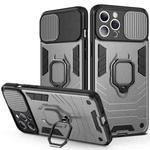 For iPhone 13 Sliding Camera Cover Design TPU + PC Shockproof Case with Ring Holder(Grey)