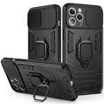 For iPhone 13 Pro Sliding Camera Cover Design TPU + PC Shockproof Case with Ring Holder (Black)