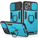 For iPhone 13 Pro Sliding Camera Cover Design TPU + PC Shockproof Case with Ring Holder (Sky Blue)
