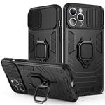 For iPhone 13 Pro Max Sliding Camera Cover Design TPU + PC Shockproof Case with Ring Holder (Black)
