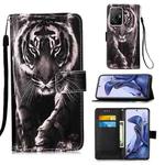 For Xiaomi Mi 11T Colored Drawing Pattern Plain Weave Horizontal Flip Leather Case with Holder & Card Slot & Wallet & Lanyard(Black And White Tiger)