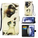 For Xiaomi Redmi 10 Colored Drawing Pattern Plain Weave Horizontal Flip Leather Case with Holder & Card Slot & Wallet & Lanyard(Cat Looking)