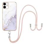 For iPhone 12 / 12 Pro Electroplating Marble Pattern IMD TPU Shockproof Case with Neck Lanyard(White 006)
