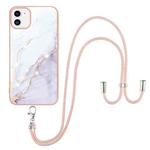 For iPhone 11 Electroplating Marble Pattern IMD TPU Shockproof Case with Neck Lanyard (White 006)