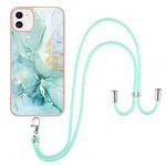 For iPhone 11 Electroplating Marble Pattern IMD TPU Shockproof Case with Neck Lanyard (Green 003)