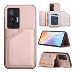 For vivo X70 Skin Feel PU + TPU + PC Back Cover Shockproof Case with Card Slots & Holder & Photo Frame(Rose Gold)