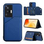 For vivo X70 Pro Skin Feel PU + TPU + PC Back Cover Shockproof Case with Card Slots & Holder & Photo Frame(Blue)