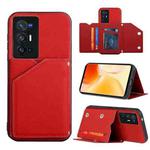 For vivo X70 Pro+ Skin Feel PU + TPU + PC Back Cover Shockproof Case with Card Slots & Holder & Photo Frame(Red)