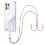 For Motorola Edge 20 Lite Electroplating Marble Pattern IMD TPU Shockproof Case with Neck Lanyard(White 006)