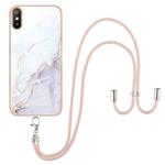 For Xiaomi Redmi 9A Electroplating Marble Pattern IMD TPU Shockproof Case with Neck Lanyard(White 006)