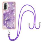 For Xiaomi Redmi Note 10 Pro/Note 10 Pro Max Electroplating Marble Pattern IMD TPU Shockproof Case with Neck Lanyard(Purple 002)