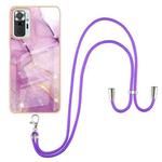 For Xiaomi Redmi Note 10 Pro/Note 10 Pro Max Electroplating Marble Pattern IMD TPU Shockproof Case with Neck Lanyard(Purple 001)