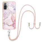 For Xiaomi Redmi Note 10 Pro/Note 10 Pro Max Electroplating Marble Pattern IMD TPU Shockproof Case with Neck Lanyard(Rose Gold 005)