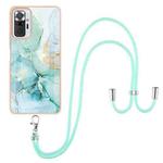 For Xiaomi Redmi Note 10 Pro/Note 10 Pro Max Electroplating Marble Pattern IMD TPU Shockproof Case with Neck Lanyard(Green 003)