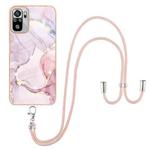 For Xiaomi Redmi Note 10s / Note 10 4G Electroplating Marble Pattern IMD TPU Shockproof Case with Neck Lanyard(Rose Gold 005)