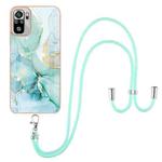 For Xiaomi Redmi Note 10s / Note 10 4G Electroplating Marble Pattern IMD TPU Shockproof Case with Neck Lanyard(Green 003)