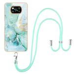 For Xiaomi Poco X3 NFC Electroplating Marble Pattern IMD TPU Shockproof Case with Neck Lanyard(Green 003)