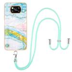 For Xiaomi Poco X3 NFC Electroplating Marble Pattern IMD TPU Shockproof Case with Neck Lanyard(Green 004)