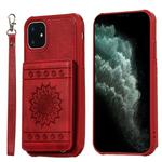 For iPhone 11 Sunflower Embossing Pattern PU + TPU Case with Holder & Card Slots & Photo Frame & Lanyard(Red)