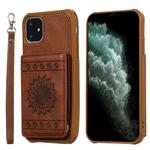 For iPhone 11 Sunflower Embossing Pattern PU + TPU Case with Holder & Card Slots & Photo Frame & Lanyard(Coffee)