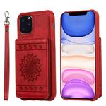 For iPhone 11 Pro Sunflower Embossing Pattern PU + TPU Case with Holder & Card Slots & Photo Frame & Lanyard(Red)