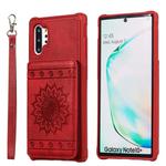 For Galaxy Note10+ Sunflower Embossing Pattern PU + TPU Case with Holder & Card Slots & Photo Frame & Lanyard(Red)