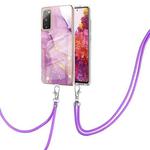 For Samsung Galaxy S20 FE 5G / 4G Electroplating Marble Pattern IMD TPU Shockproof Case with Neck Lanyard(Purple 001)