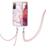 For Samsung Galaxy S20 FE 5G / 4G Electroplating Marble Pattern IMD TPU Shockproof Case with Neck Lanyard(Rose Gold 005)
