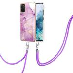 For Samsung Galaxy S20+ Electroplating Marble Pattern IMD TPU Shockproof Case with Neck Lanyard(Purple 001)