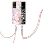 For Samsung Galaxy S20 Ultra Electroplating Marble Pattern IMD TPU Shockproof Case with Neck Lanyard(Rose Gold 005)