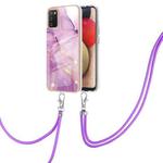 For Samsung Galaxy A02s EU Version 164mm Electroplating Marble Pattern IMD TPU Shockproof Case with Neck Lanyard(Purple 001)